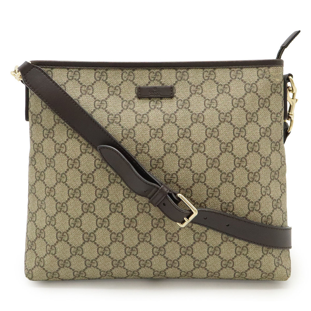 Gucci GG Supreme Crossbody Bag Leather Beige Cream Dark Brown